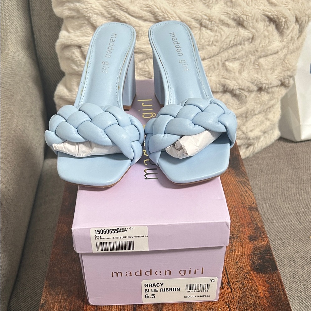 NWB Madden Girl Light Blue Braided Mules -size 6.5/7